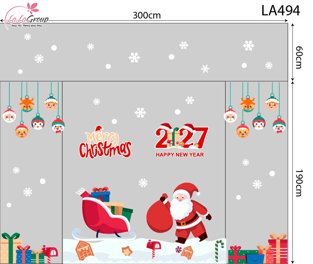 Combo Decal Trang Tr&iacute; Noel &Ocirc;ng Gi&agrave; Noel V&agrave; Những Phần Qu&agrave; Xinh Xắn