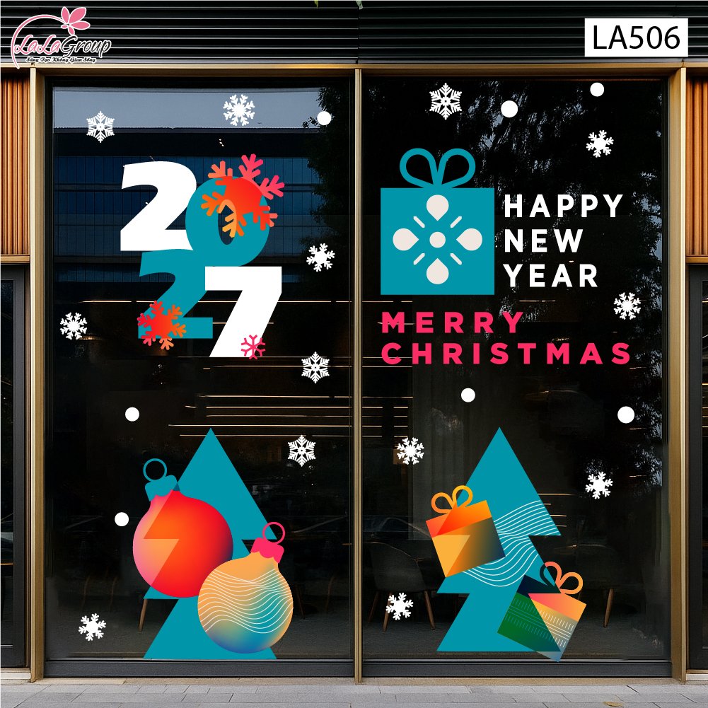 Combo Decal Trang Tr&iacute; Noel Những C&acirc;y Th&ocirc;ng V&agrave; Những Quả Ch&acirc;u Sắc M&agrave;u