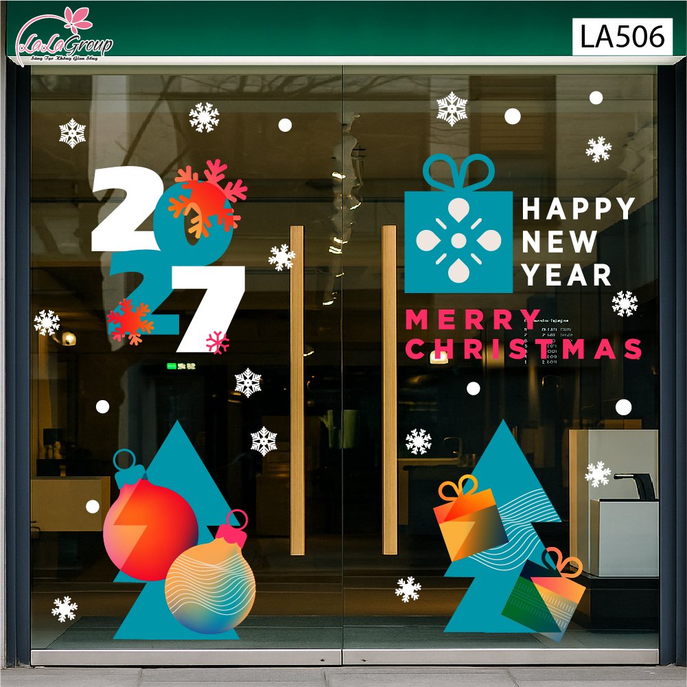 Combo Decal Trang Tr&iacute; Noel Những C&acirc;y Th&ocirc;ng V&agrave; Những Quả Ch&acirc;u Sắc M&agrave;u