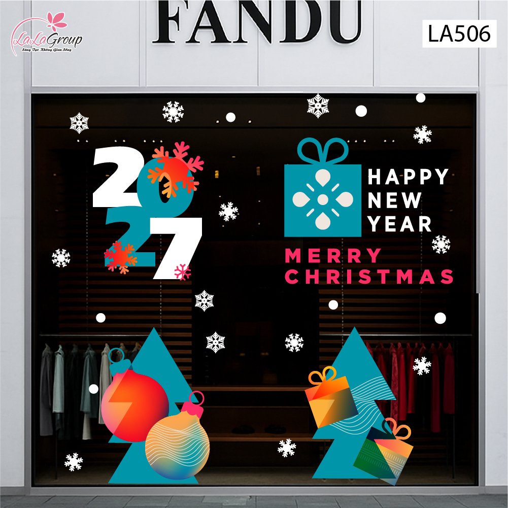 Combo Decal Trang Tr&iacute; Noel Những C&acirc;y Th&ocirc;ng V&agrave; Những Quả Ch&acirc;u Sắc M&agrave;u