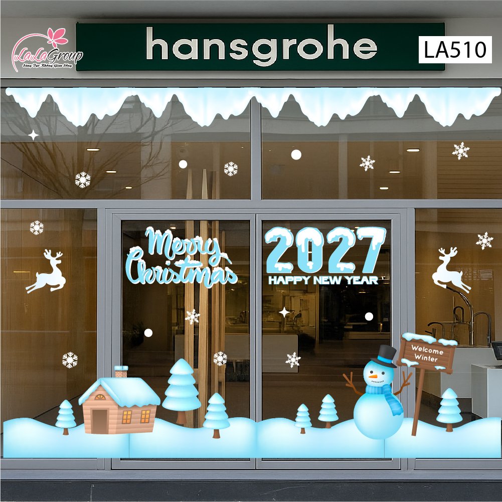 Combo Decal Trang Tr&iacute; Noel Người Tuyết V&agrave; Những Ng&ocirc;i Nh&agrave; Ấm &Aacute;p Ch&agrave;o Đ&oacute;n Gi&aacute;ng Sinh