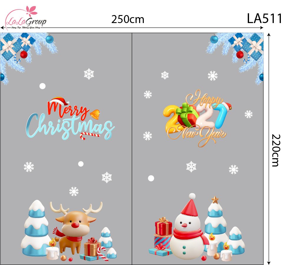 Combo Decal Trang Tr&iacute; Noel Người Tuyết V&agrave; Tuần Lộc C&ugrave;ng Những Phần Qu&agrave; Xinh Xắn