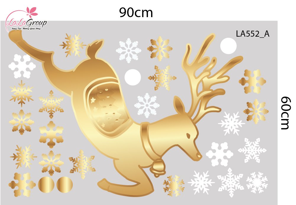 Combo Decal Trang Tr&iacute; Noel Tuần Lộc V&agrave; C&acirc;y Th&ocirc;ng Tone V&agrave;ng Gold Sang Trọng