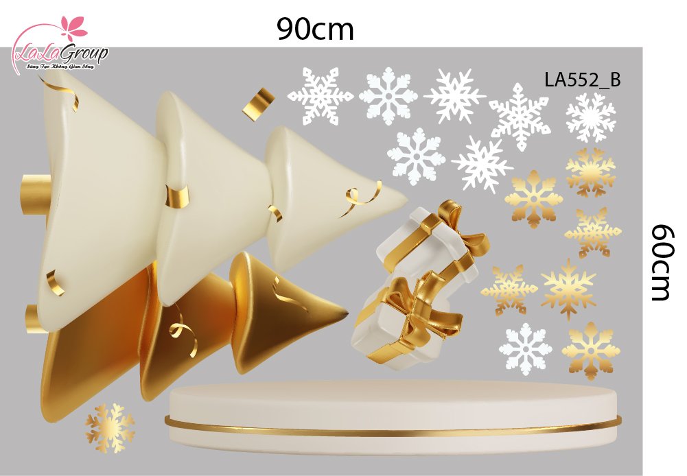 Combo Decal Trang Tr&iacute; Noel Tuần Lộc V&agrave; C&acirc;y Th&ocirc;ng Tone V&agrave;ng Gold Sang Trọng