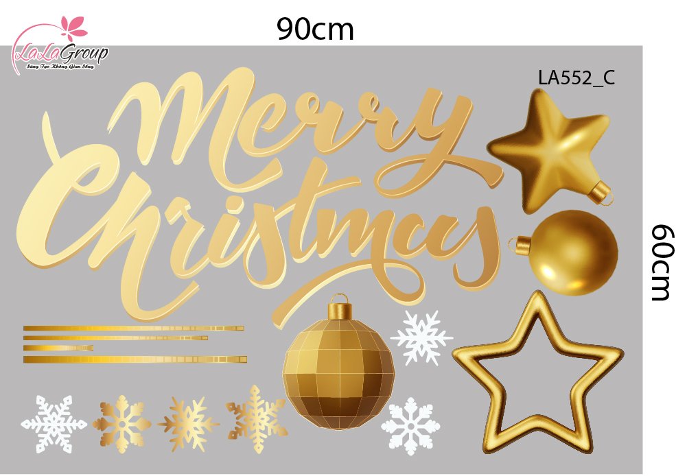 Combo Decal Trang Tr&iacute; Noel Tuần Lộc V&agrave; C&acirc;y Th&ocirc;ng Tone V&agrave;ng Gold Sang Trọng