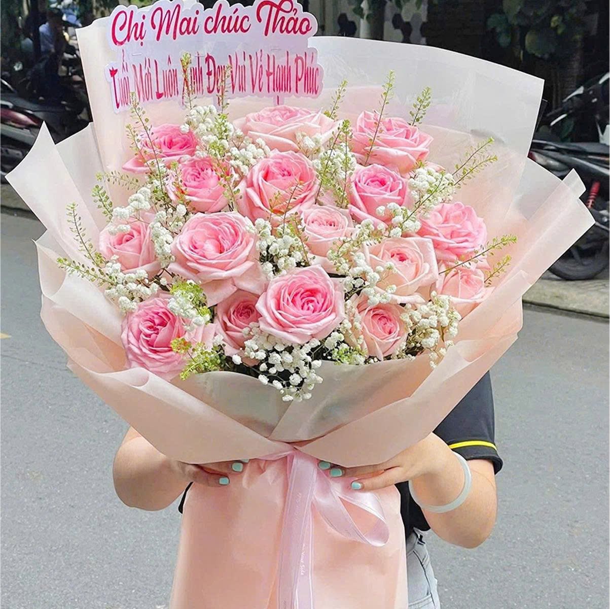 B&oacute; Hoa Hồng Pastel Mix Bi Trắng Qu&agrave; Tặng Xinh Xắn Ngọt Ng&agrave;o