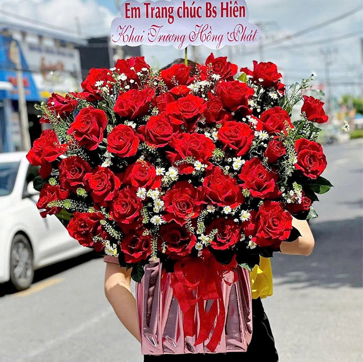 Chậu Hoa Hồng Đỏ Rực Rỡ L&atilde;ng Mạn