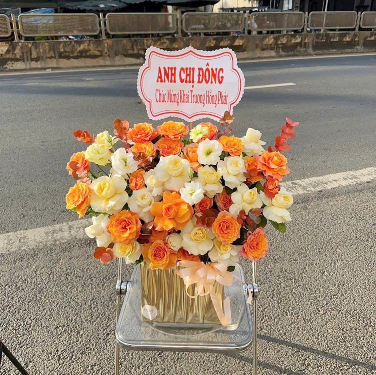 Chậu Hoa Hồng V&agrave;ng Cam Rực Rỡ Sắc M&agrave;u