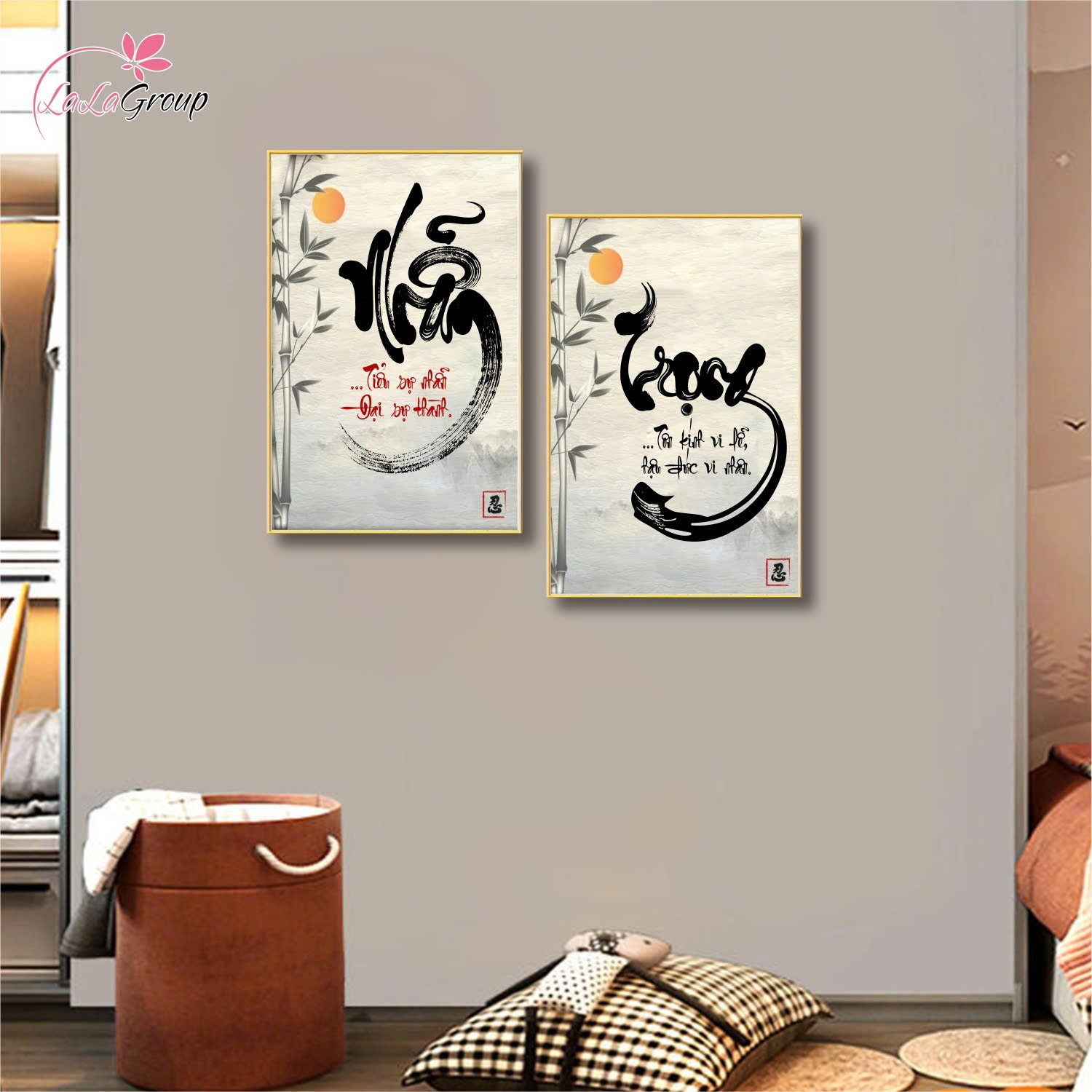 Tranh treo tường thư ph&aacute;p chữ nhẫn v&agrave; chữ trọng