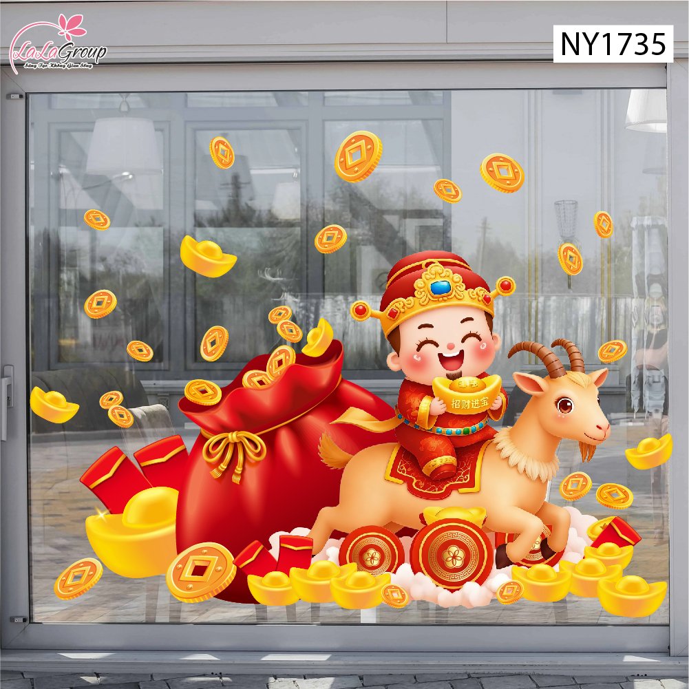 Decal Trang Tr&iacute; Tết Đinh M&ugrave;i Thần T&agrave;i Mang Lộc May Mắn