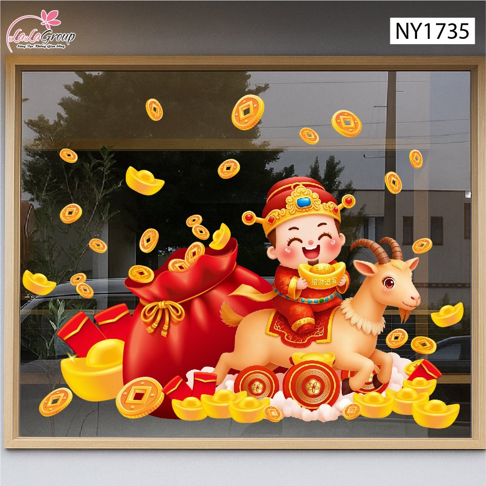 Decal Trang Tr&iacute; Tết Đinh M&ugrave;i Thần T&agrave;i Mang Lộc May Mắn