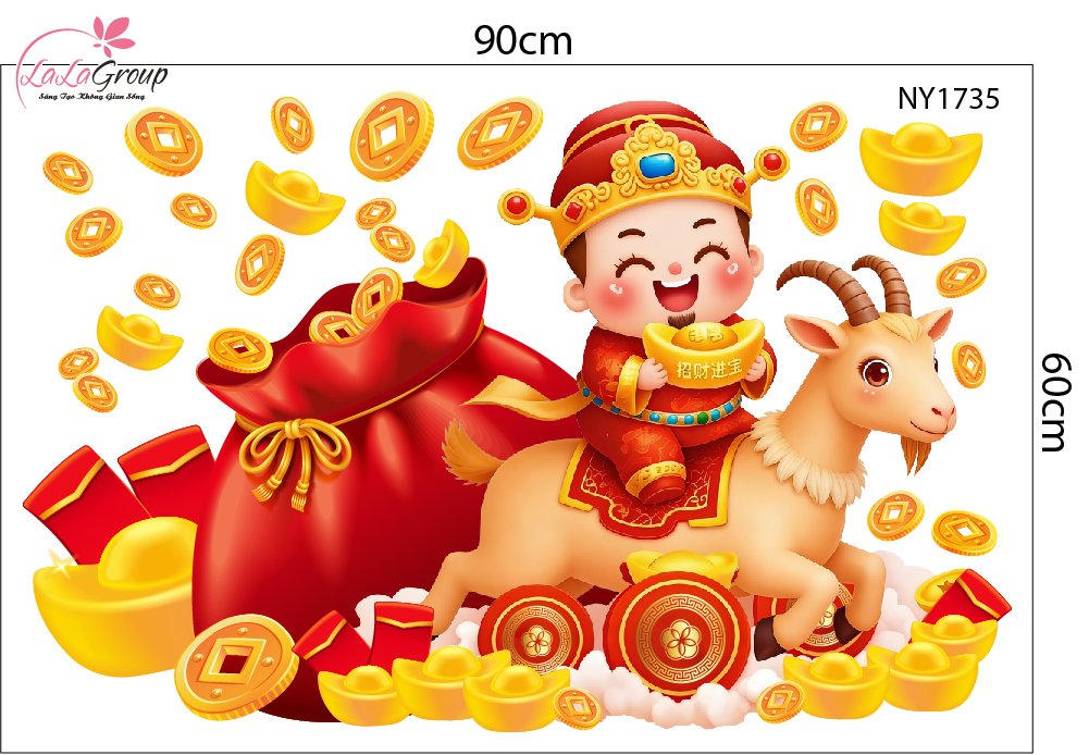 Decal Trang Tr&iacute; Tết Đinh M&ugrave;i Thần T&agrave;i Mang Lộc May Mắn