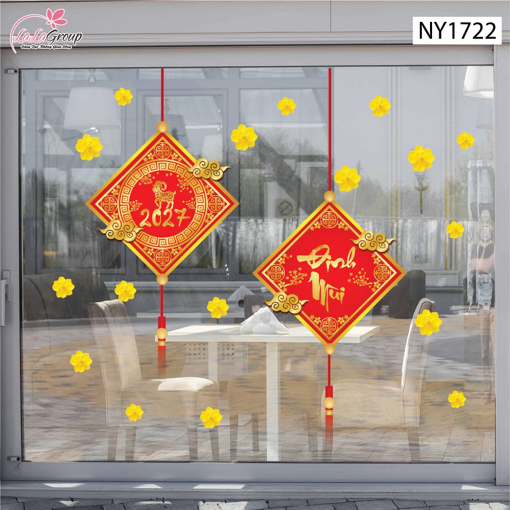 Decal Trang Tr&iacute; Tết Lộc Treo May Mắn V&agrave; Hoa Mai V&agrave;ng 2027
