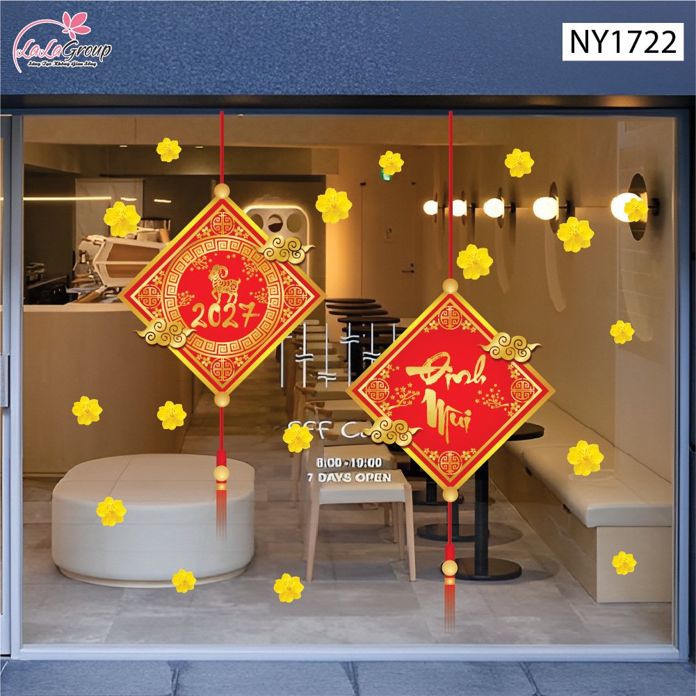 Decal Trang Tr&iacute; Tết Lộc Treo May Mắn V&agrave; Hoa Mai V&agrave;ng 2027