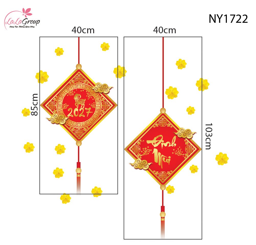 Decal Trang Tr&iacute; Tết Lộc Treo May Mắn V&agrave; Hoa Mai V&agrave;ng 2027