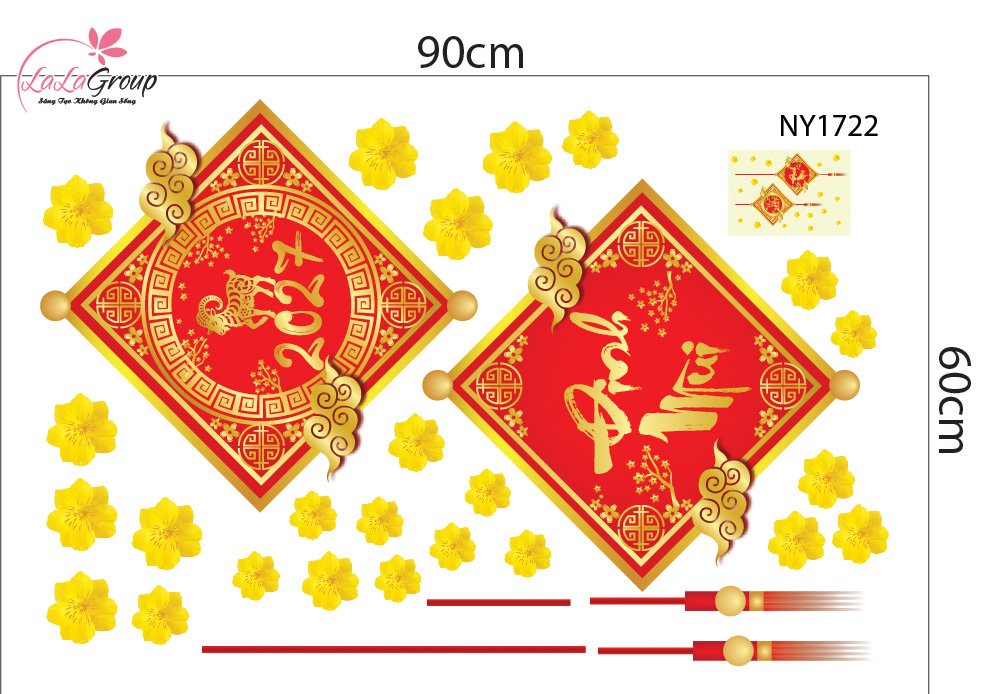Decal Trang Tr&iacute; Tết Lộc Treo May Mắn V&agrave; Hoa Mai V&agrave;ng 2027
