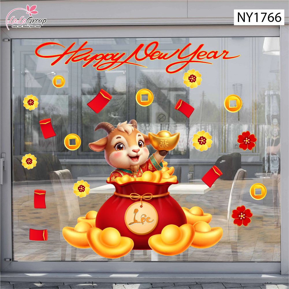 Decal Trang Tr&iacute; Tết Happy New Year 2027 Tiền T&agrave;i Vạn Ph&aacute;t