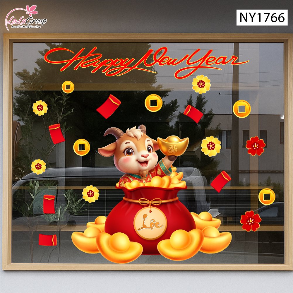 Decal Trang Tr&iacute; Tết Happy New Year 2027 Tiền T&agrave;i Vạn Ph&aacute;t