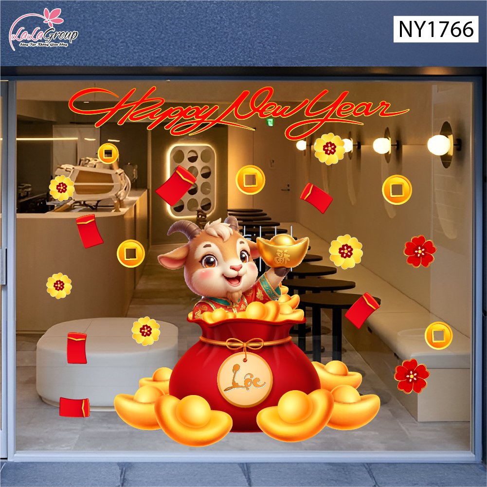 Decal Trang Tr&iacute; Tết Happy New Year 2027 Tiền T&agrave;i Vạn Ph&aacute;t