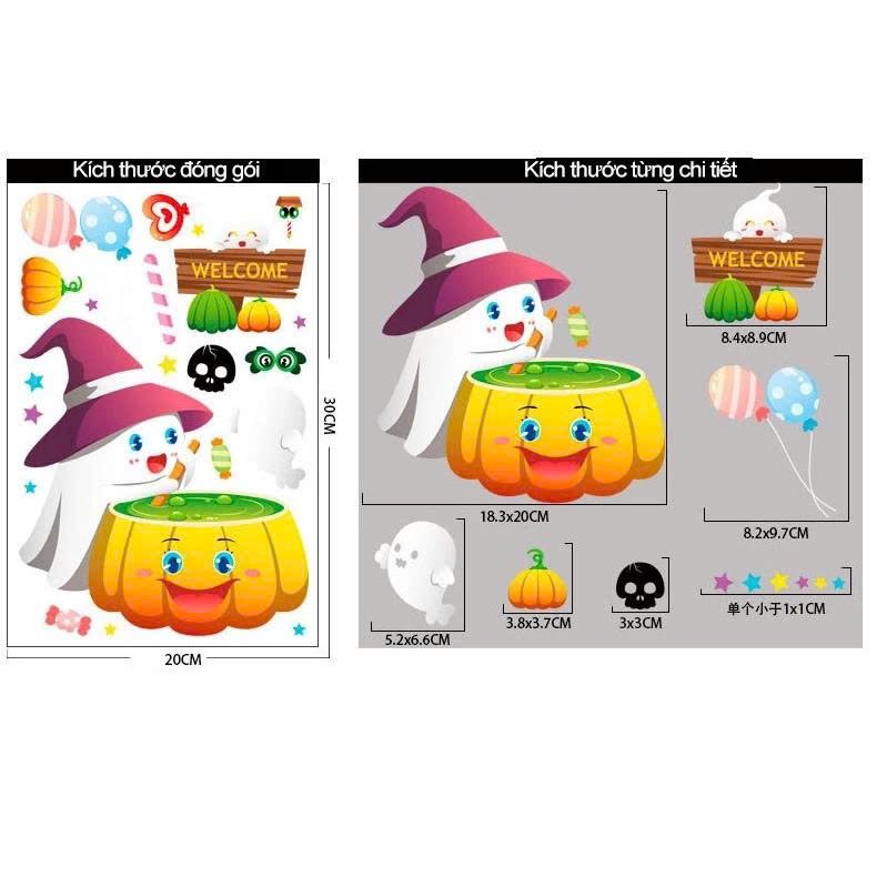 Combo 4 Tấm Decal 2 Mặt Trang Tr&iacute; Halloween Thần Chết Đ&aacute;ng Y&ecirc;u Vui Chơi C&ugrave;ng C&aacute;c Bạn