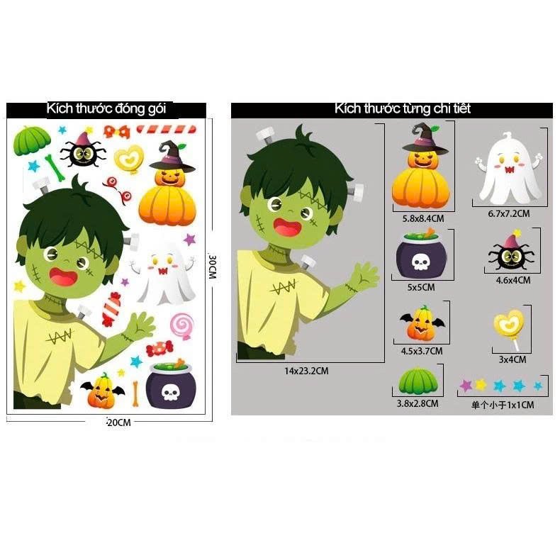 Combo 4 Tấm Decal 2 Mặt Trang Tr&iacute; Halloween Thần Chết Đ&aacute;ng Y&ecirc;u Vui Chơi C&ugrave;ng C&aacute;c Bạn