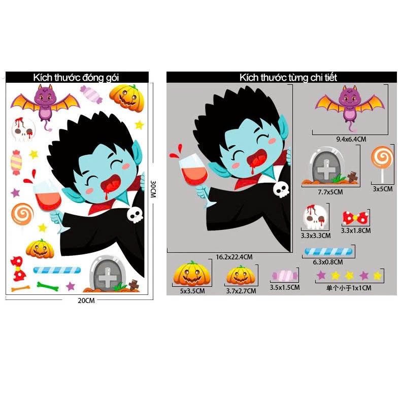 Combo 4 Tấm Decal 2 Mặt Trang Tr&iacute; Halloween Thần Chết Đ&aacute;ng Y&ecirc;u Vui Chơi C&ugrave;ng C&aacute;c Bạn