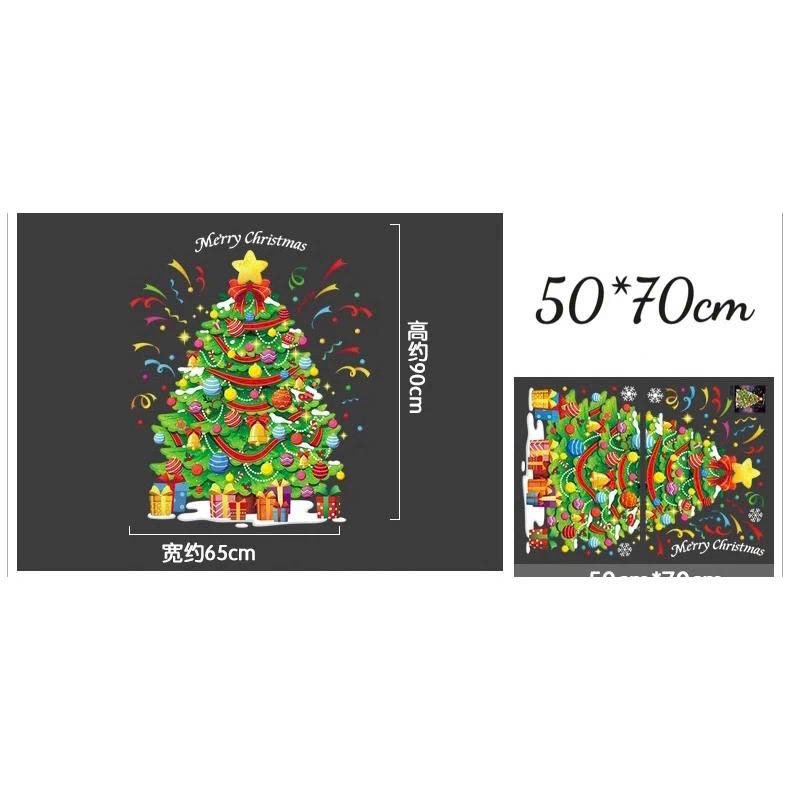 Decal tĩnh điện 2 mặt trang tr&iacute; noel C&acirc;y th&ocirc;ng gi&aacute;ng sinh nhiều phụ kiện v&agrave; hoa tuyết rơi