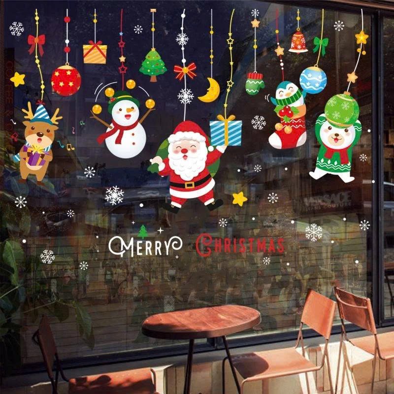 Decal tĩnh điện 2 mặt trang tr&iacute; noel D&acirc;y Treo &Ocirc;ng Gi&agrave; Noel V&agrave; Những Người Bạn