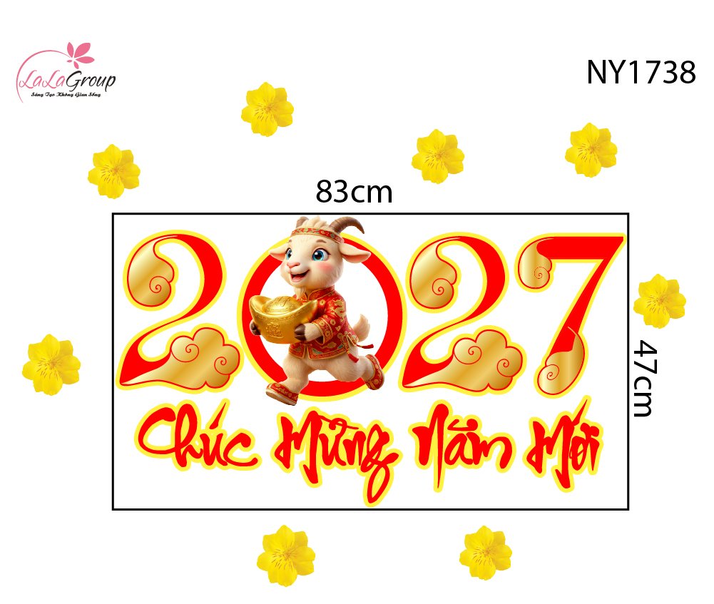 Decal Trang Tr&iacute; Tết Ch&uacute;c Mừng Năm Mới 2027 V&agrave; Mai V&agrave;ng