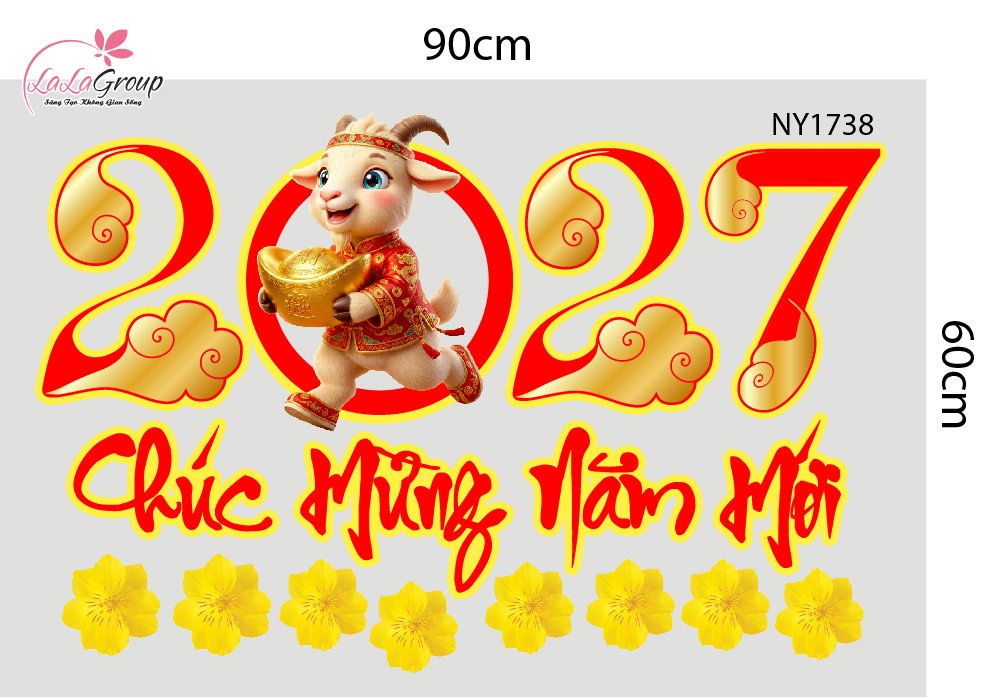 Decal Trang Tr&iacute; Tết Ch&uacute;c Mừng Năm Mới 2027 V&agrave; Mai V&agrave;ng