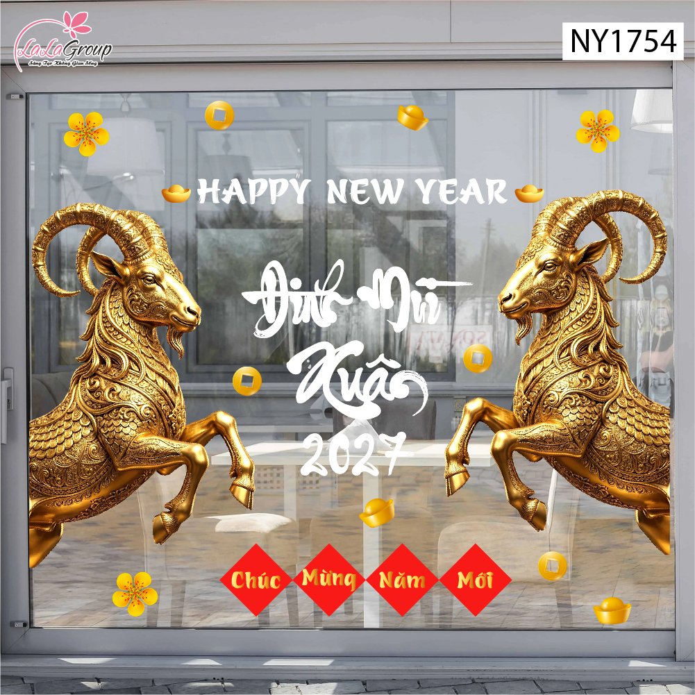 Decal Trang Tr&iacute; Tết Ch&uacute;c Mừng Năm Mới Xu&acirc;n Đinh M&ugrave;i