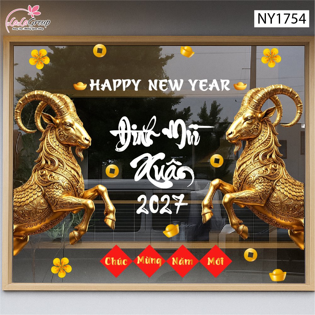 Decal Trang Tr&iacute; Tết Ch&uacute;c Mừng Năm Mới Xu&acirc;n Đinh M&ugrave;i