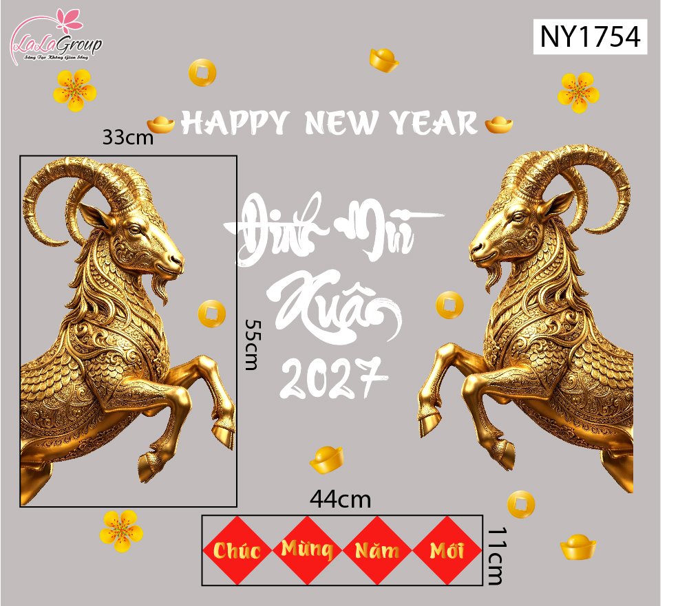 Decal Trang Tr&iacute; Tết Ch&uacute;c Mừng Năm Mới Xu&acirc;n Đinh M&ugrave;i