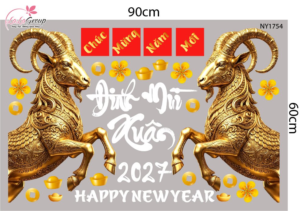 Decal Trang Tr&iacute; Tết Ch&uacute;c Mừng Năm Mới Xu&acirc;n Đinh M&ugrave;i