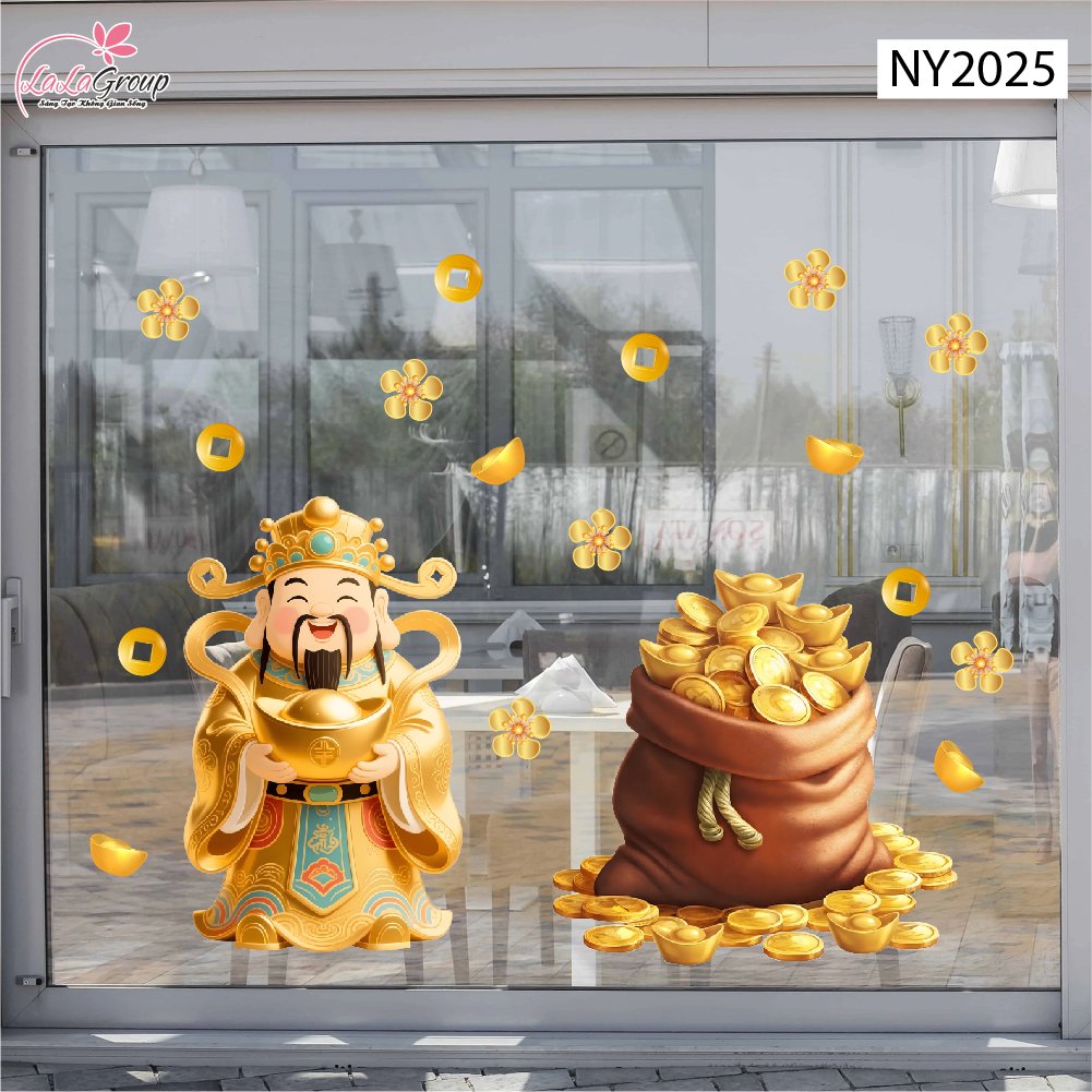 Decal Tết Thần T&agrave;i V&agrave; Bao V&agrave;ng Ph&uacute; Qu&yacute;