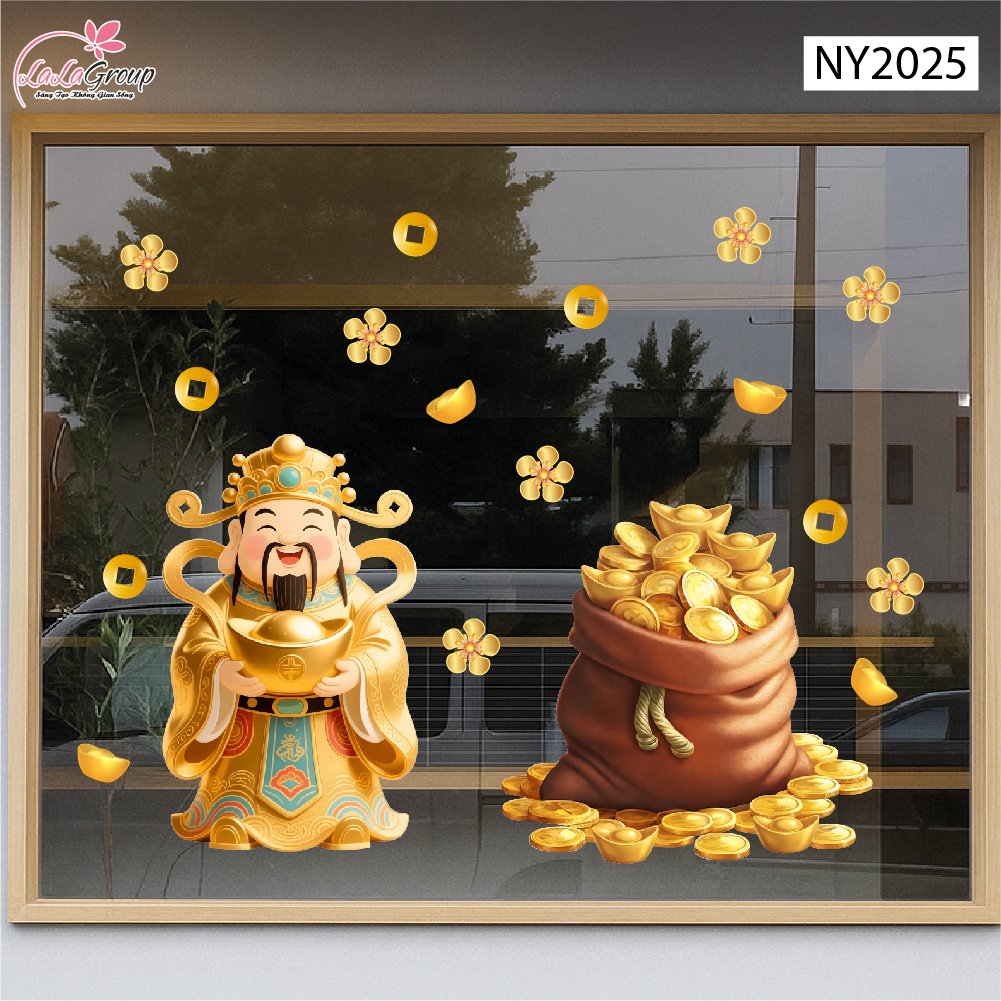 Decal Tết Thần T&agrave;i V&agrave; Bao V&agrave;ng Ph&uacute; Qu&yacute;