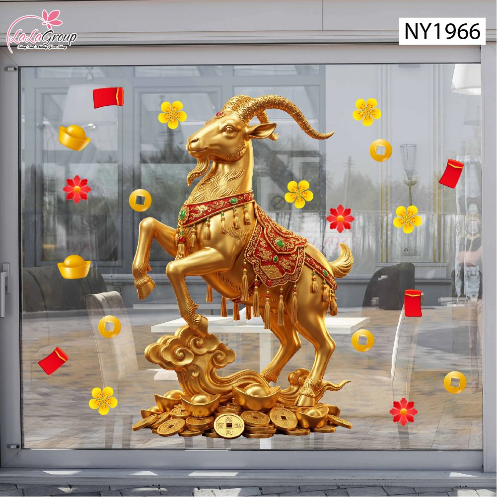 Decal Trang Tr&iacute; Tết Đinh M&ugrave;i 2027 V&agrave; Đ&agrave;o Đỏ Ph&uacute; Qu&yacute;