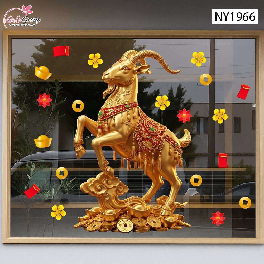 Decal Trang Tr&iacute; Tết Đinh M&ugrave;i 2027 V&agrave; Đ&agrave;o Đỏ Ph&uacute; Qu&yacute;
