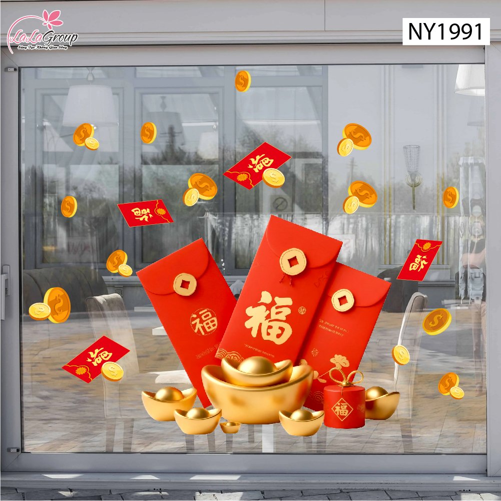 Decal Trang Tr&iacute; Tết Bao L&igrave; X&igrave; Đỏ Ph&uacute; Qu&yacute; An Khang