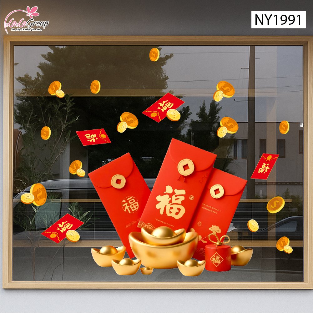 Decal Trang Tr&iacute; Tết Bao L&igrave; X&igrave; Đỏ Ph&uacute; Qu&yacute; An Khang