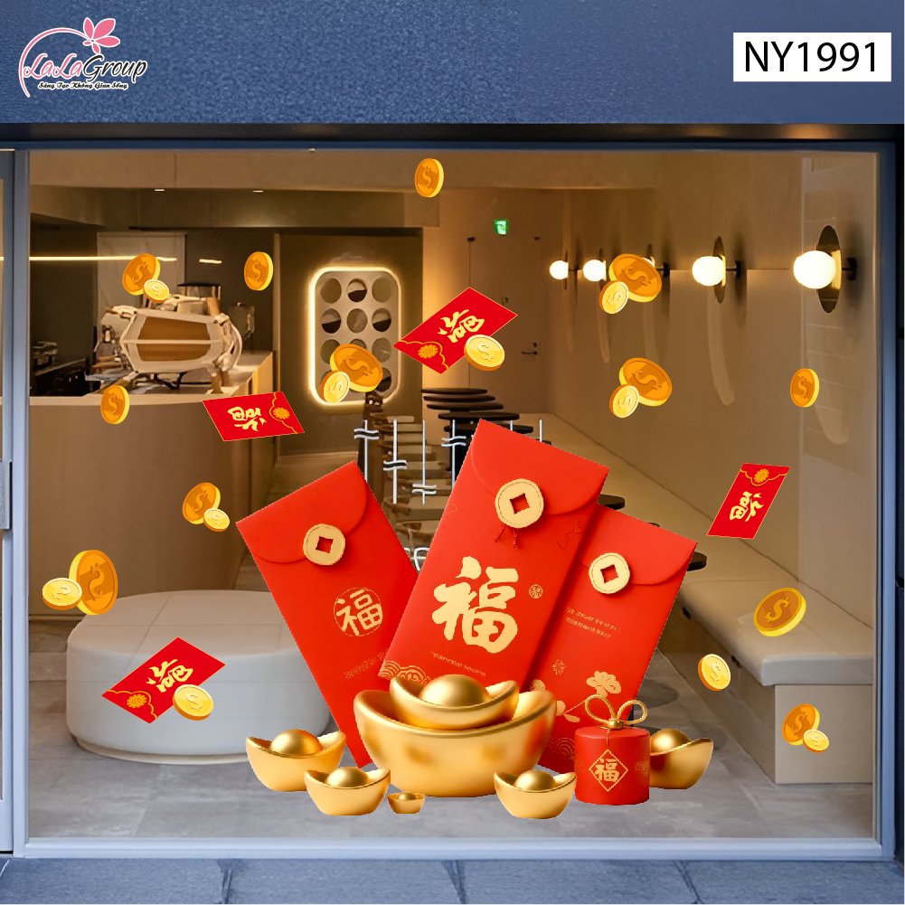 Decal Trang Tr&iacute; Tết Bao L&igrave; X&igrave; Đỏ Ph&uacute; Qu&yacute; An Khang