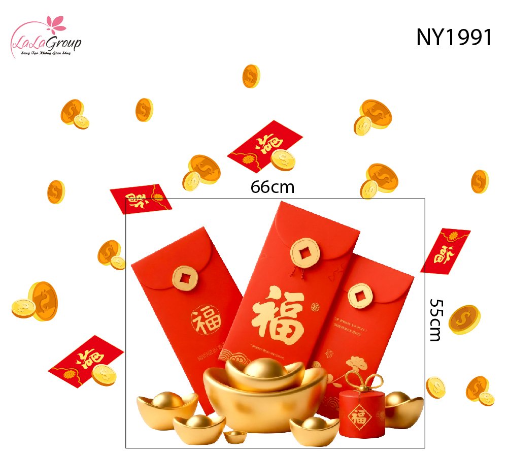 Decal Trang Tr&iacute; Tết Bao L&igrave; X&igrave; Đỏ Ph&uacute; Qu&yacute; An Khang