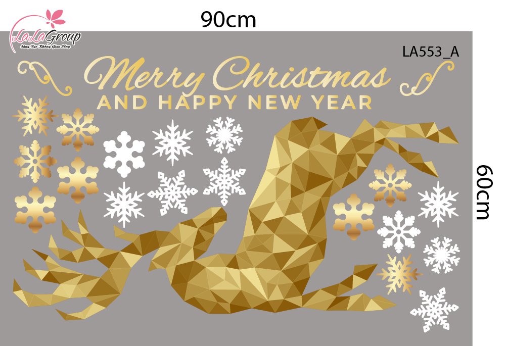 Combo Decal Trang Tr&iacute; Noel Tuần Lộc V&agrave; C&acirc;y Th&ocirc;ng V&agrave;ng Merry Christmas