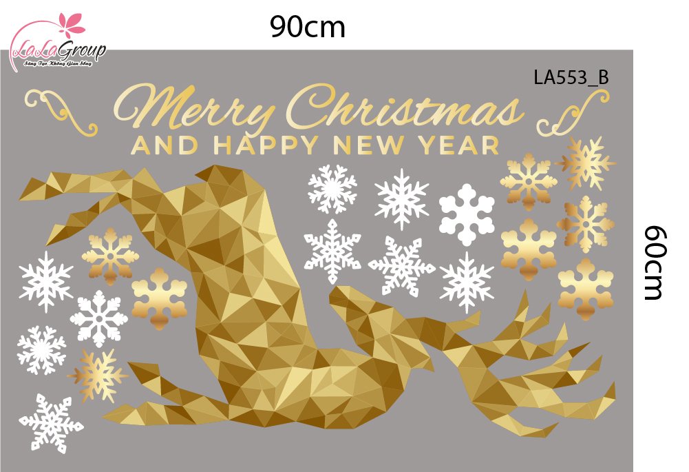 Combo Decal Trang Tr&iacute; Noel Tuần Lộc V&agrave; C&acirc;y Th&ocirc;ng V&agrave;ng Merry Christmas
