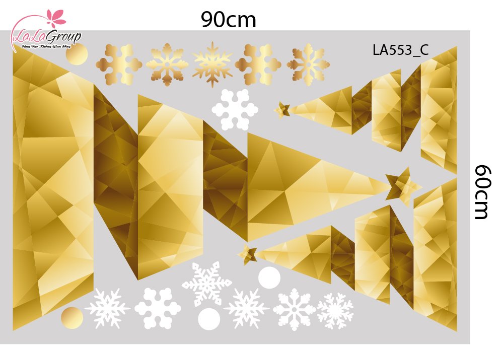 Combo Decal Trang Tr&iacute; Noel Tuần Lộc V&agrave; C&acirc;y Th&ocirc;ng V&agrave;ng Merry Christmas