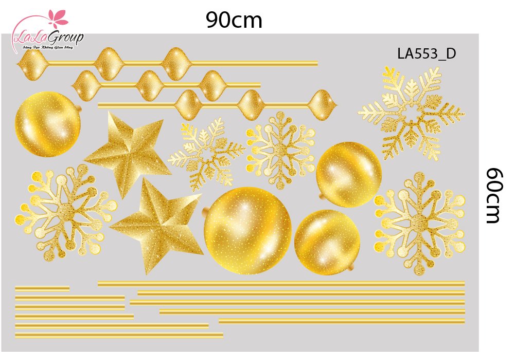 Combo Decal Trang Tr&iacute; Noel Tuần Lộc V&agrave; C&acirc;y Th&ocirc;ng V&agrave;ng Merry Christmas