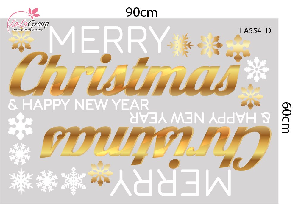 Combo Decal Trang Tr&iacute; Noel Merry Christmas V&agrave; Hoa Tuyết V&agrave;ng Lấp L&aacute;nh