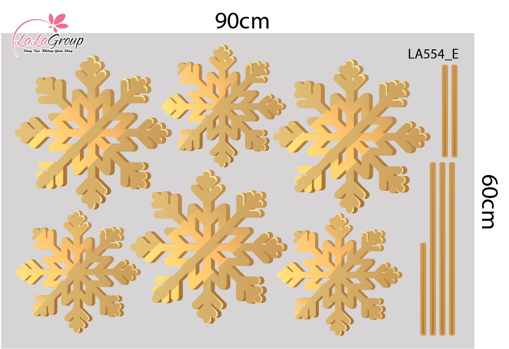 Combo Decal Trang Tr&iacute; Noel Merry Christmas V&agrave; Hoa Tuyết V&agrave;ng Lấp L&aacute;nh