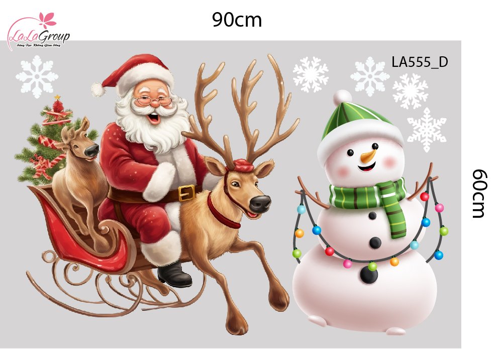 Combo Decal Trang Trí Noel Ông Già Noel Cưỡi Tuần Lộc Và Người Tuyết Trắng
