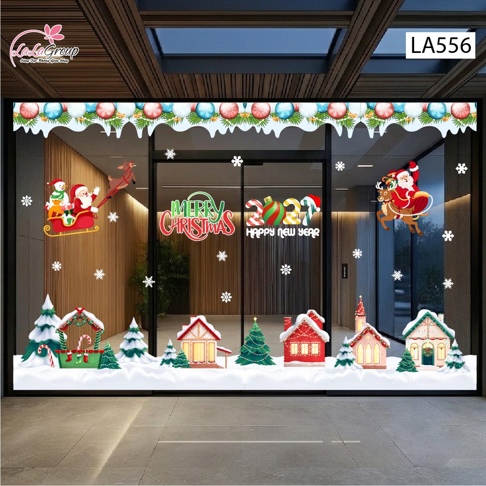 Combo Decal Trang Tr&iacute;  Noel Ng&ocirc;i L&agrave;ng Tuyết V&agrave; &Ocirc;ng Gi&agrave; Noel